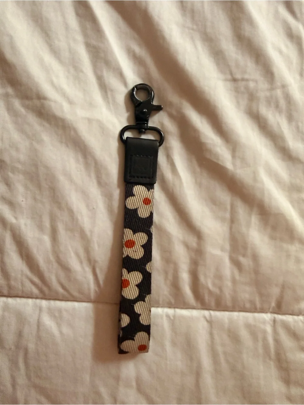 Black Floral Key Strap with Silver Clip